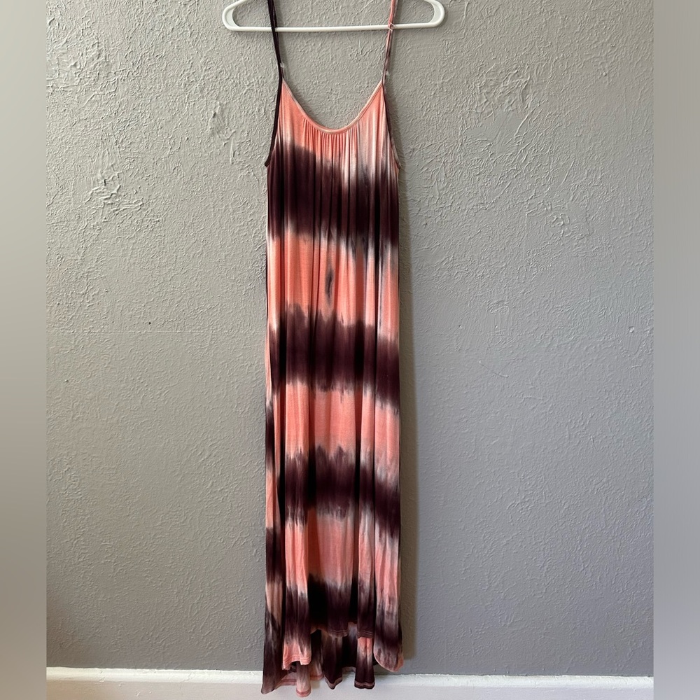 Tie dye style peachy pink and brown maxi dress